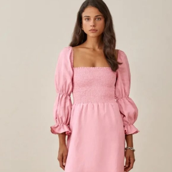 Reformation Dresses & Skirts - Reformation "Zoya" Linen Dress Pink, Size Small